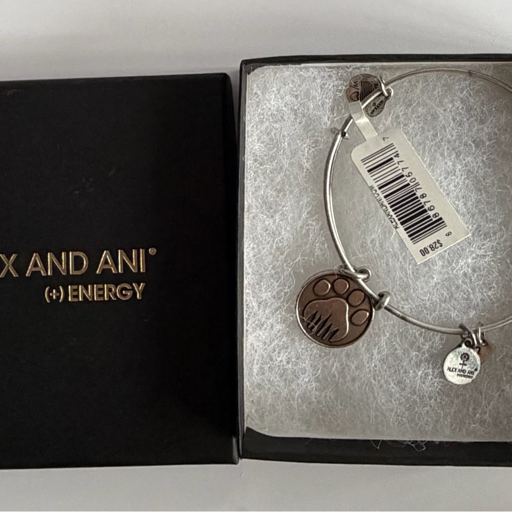 Alex and Ani Silver Bangle with Paw Charm